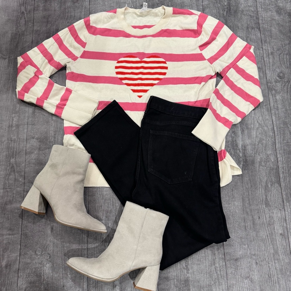 Pink and White Striped Sweater with Heart by Time and Tru